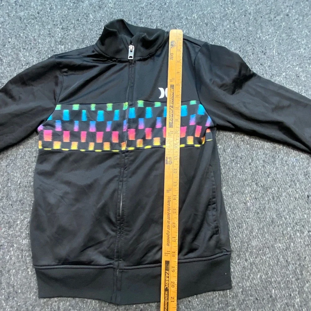 Hurley Track Jacket Sz 10 Boys Black Rainbow Checkerboard Skater Full Zip
